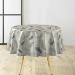 Nappe De Table|douceur d'intu017drieur Nappe ronde anti tache tissu PVC imperméable (D160 cm) Folea Taupe