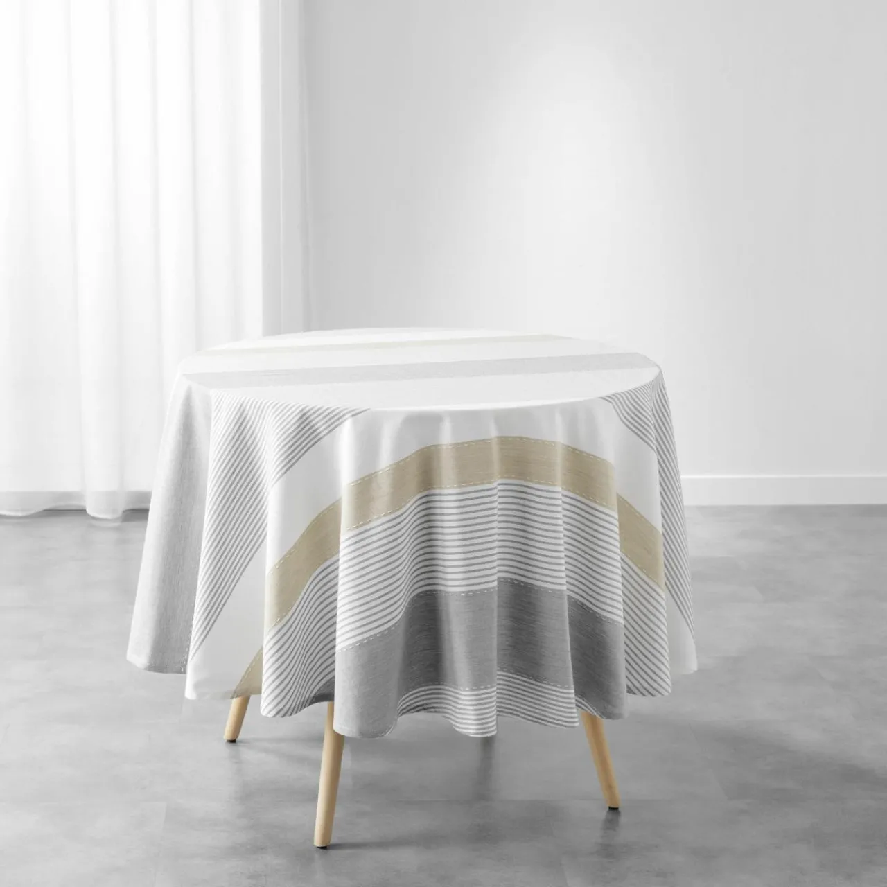 Nappe De Table|douceur d'intu017drieur Nappe ronde coton tissé (180 cm) Iliade he Blanc
