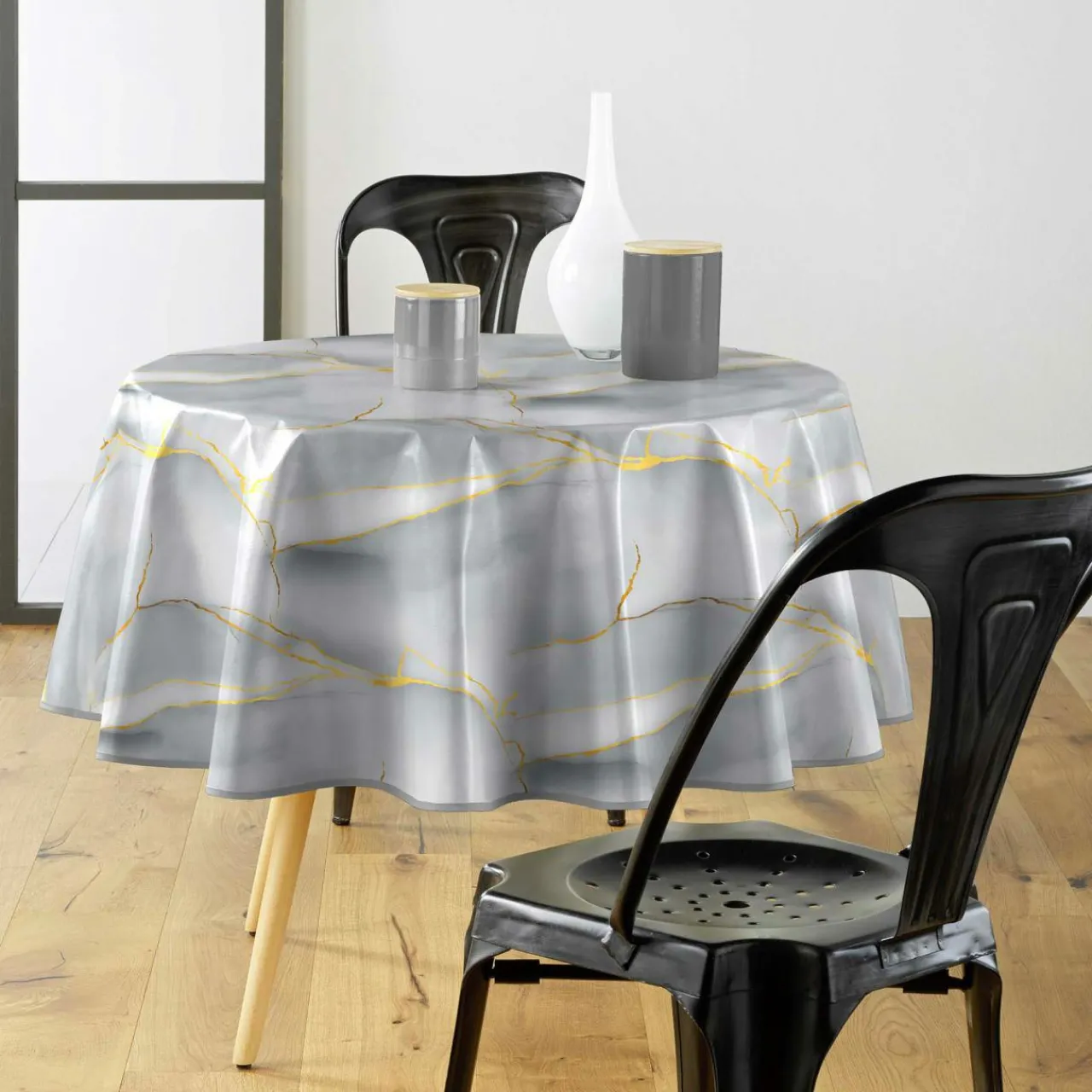 Nappe De Table|douceur d'intu017drieur Nappe ronde enduite PVC (160 cm) Marbrelle e Gris
