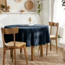Nappe De Table|EMINZA Nappe ronde gaze de coton (180 cm) Gaïa Bleu nuit