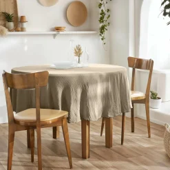 Nappe De Table|EMINZA Nappe ronde gaze de coton (180 cm) Gaïa Ficelle