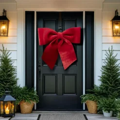 Personnage, Objet Grand Format|Déco Et Objet De Noël|FEERIC LIGHTS Nœud de Noël XXL velours (H70 cm) Castle Rouge