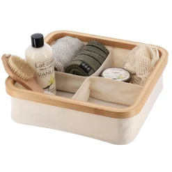 Panier Et Organisateur|Accessoire Salle De Bain|TENDANCE Organisateur carré pliable 4 compartiments (L30 x H10 cm) Purebamboo Ecru