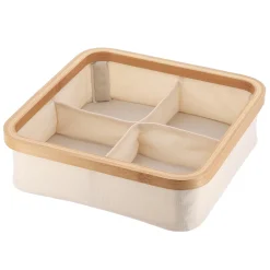 Panier Et Organisateur|Accessoire Salle De Bain|TENDANCE Organisateur carré pliable 4 compartiments (L30 x H10 cm) Purebamboo Ecru