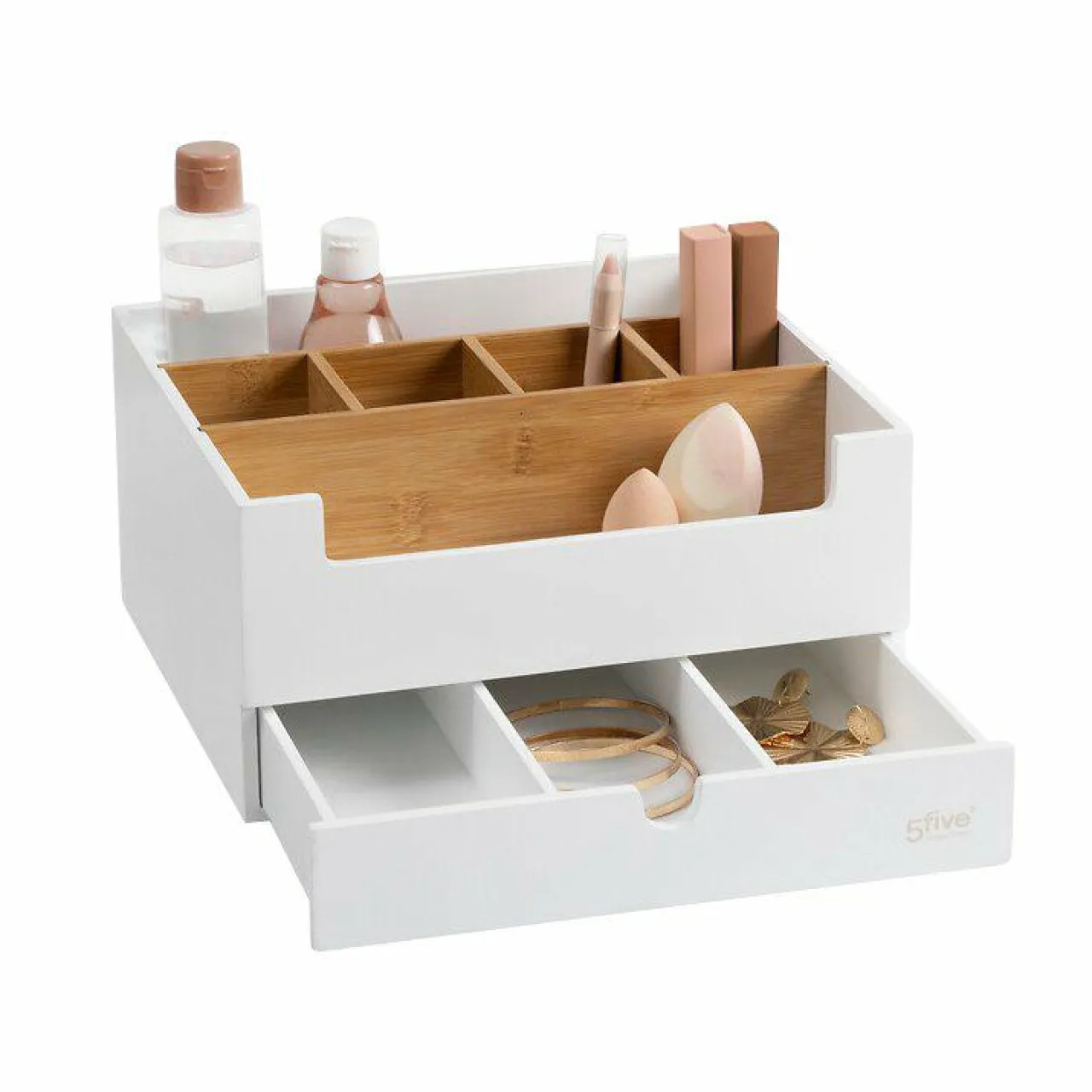 Panier Et Organisateur|Accessoire Salle De Bain|5 Five Simply Smart Organisateur de maquillage 1 tiroir Natureo Blanc