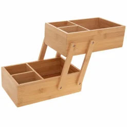 Panier Et Organisateur|Accessoire Salle De Bain|5 Five Simply Smart Organisateur de maquillage 2 niveaux Bambou Naturel