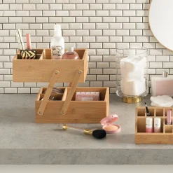 Panier Et Organisateur|Accessoire Salle De Bain|5 Five Simply Smart Organisateur de maquillage 2 niveaux Bambou Naturel