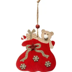 Décoration De Sapin|Feeric Lights & Christmas Ours dans sa hotte (H18 cm) Rouge