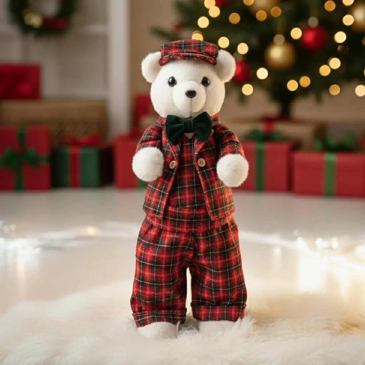 Père Noël, Animaux Et Personnage|KOOPMAN Ours de Noël (H52 cm) Teddy carreaux tartan Rouge