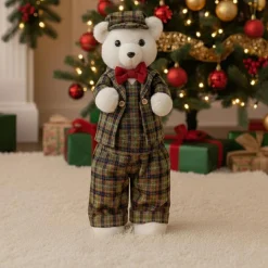 Père Noël, Animaux Et Personnage|KOOPMAN Ours de Noël (H52cm) Teddy carreaux tartan Vert