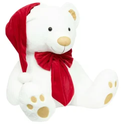 Personnage, Objet Grand Format|Père Noël, Animaux Et Personnage|JJA Ours en peluche (H100 cm) Jules et nœud velours et rouge Blanc