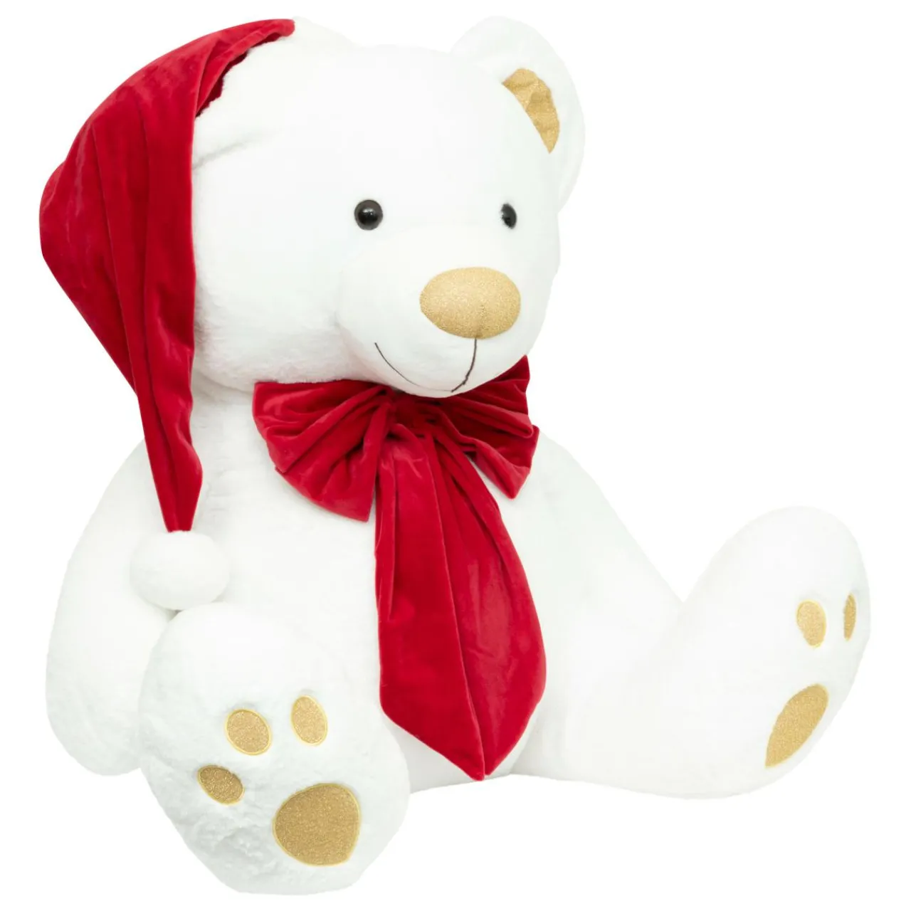 Personnage, Objet Grand Format|Père Noël, Animaux Et Personnage|JJA Ours en peluche (H100 cm) Jules et nœud velours et rouge Blanc