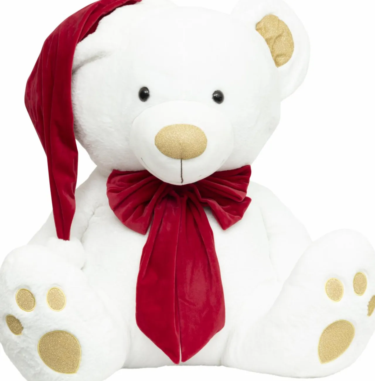 Personnage, Objet Grand Format|Père Noël, Animaux Et Personnage|JJA Ours en peluche (H100 cm) Jules et nœud velours et rouge Blanc