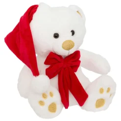 Déco Et Objet De Noël|Père Noël, Animaux Et Personnage|JJA Ours en peluche (H34 cm) Jules et nœud velours et rouge Blanc