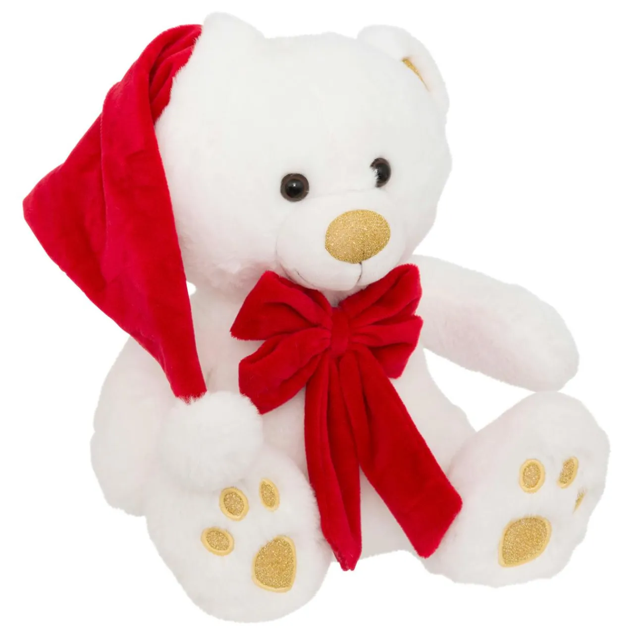 Déco Et Objet De Noël|Père Noël, Animaux Et Personnage|JJA Ours en peluche (H34 cm) Jules et nœud velours et rouge Blanc