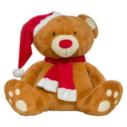 Personnage, Objet Grand Format|Père Noël, Animaux Et Personnage|JJA Ours en peluche (H100 cm) Loulou écharpe rouge Marron