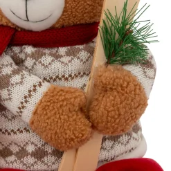 Père Noël, Animaux Et Personnage|JJA Ours peluche assis (H50 cm) Petit Skieur Brun et Rouge