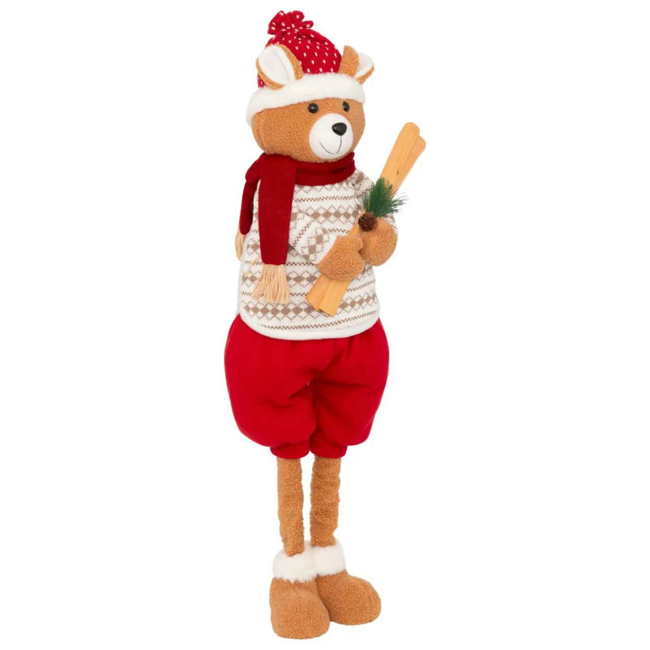 Personnage, Objet Grand Format|Père Noël, Animaux Et Personnage|JJA Ours peluche jambes téléscopiques (H95 cm) Petit Skieur Rouge