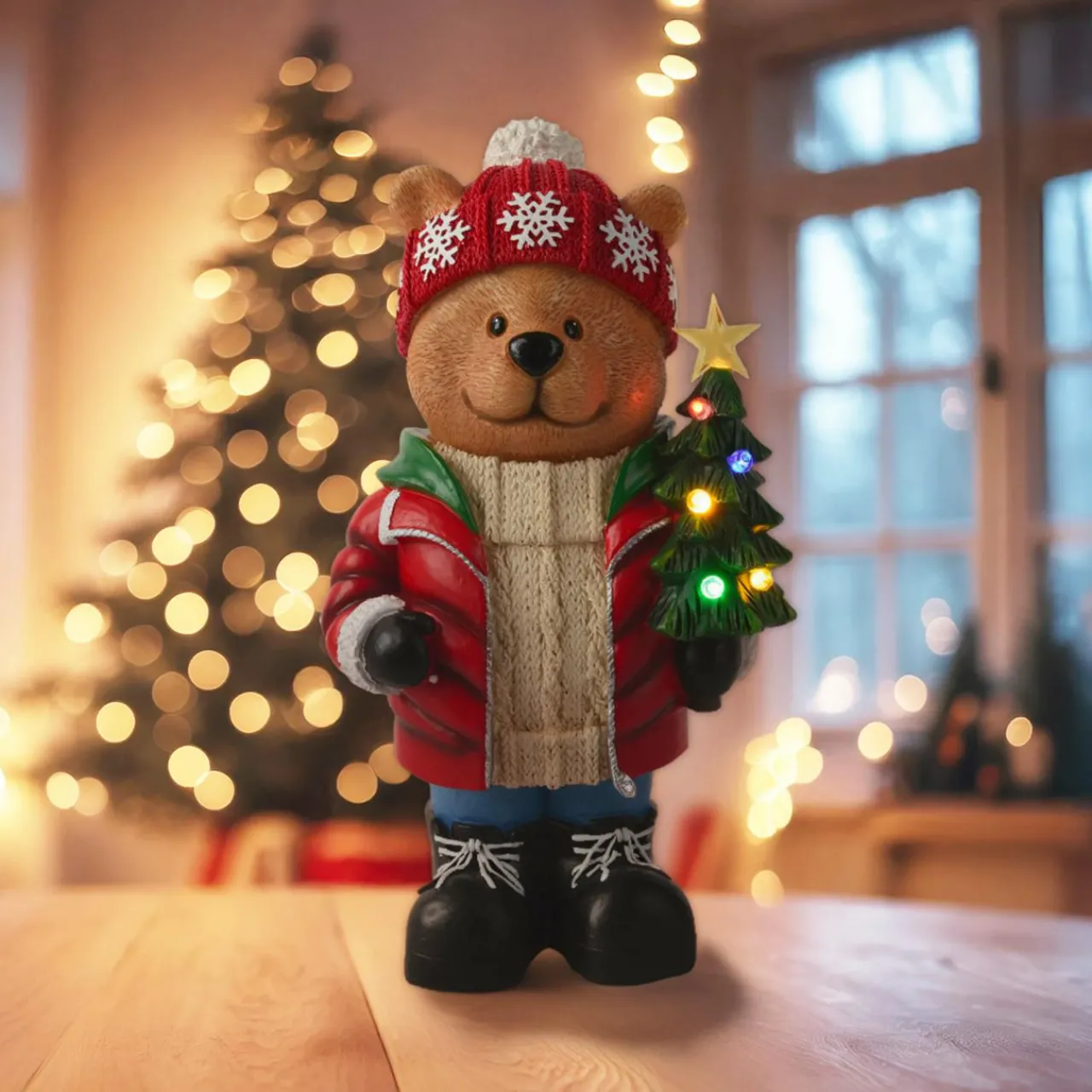 Père Noël, Animaux Et Personnage|Déco Et Objet Lumineux|KAEMINGK Ourson lumineux à piles 7 LED (H38 cm) Tiboo Multicolore