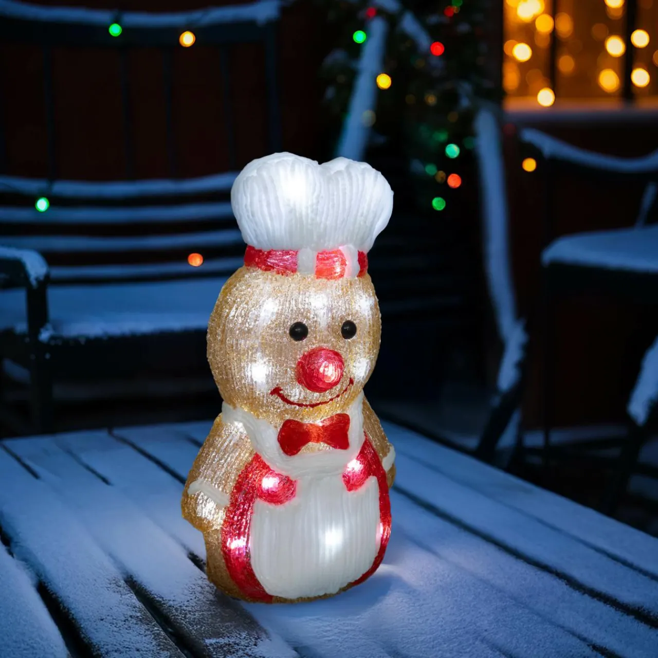 Déco Et Objet Lumineux|JJA Pain d'épices lumineux solaire 25 LED (H28 cm) Petit cuistot Blanc froid Marron