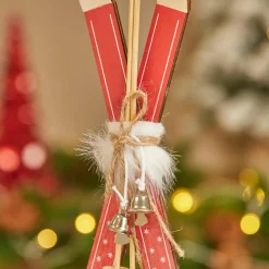 Décoration De Sapin|JJA Paire de ski à suspendre en bois (H17 cm) Manigod Rouge
