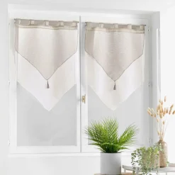 Voilage|DOUCEUR D'INTERIEUR Paire de voilages à passants (60 x 120 cm) Duetto et Blanc Gris