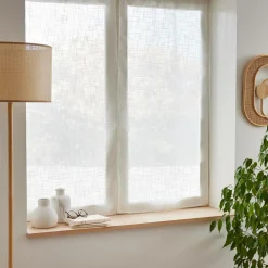 Voilage|EMINZA Paire de voilages passe-tringle effet lin (60 x 90 cm) Robin Blanc