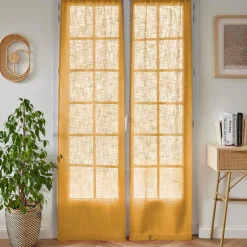 Voilage|EMINZA Paire de voilages passe-tringle effet lin (70 x 200 cm) Robin Jaune ocre