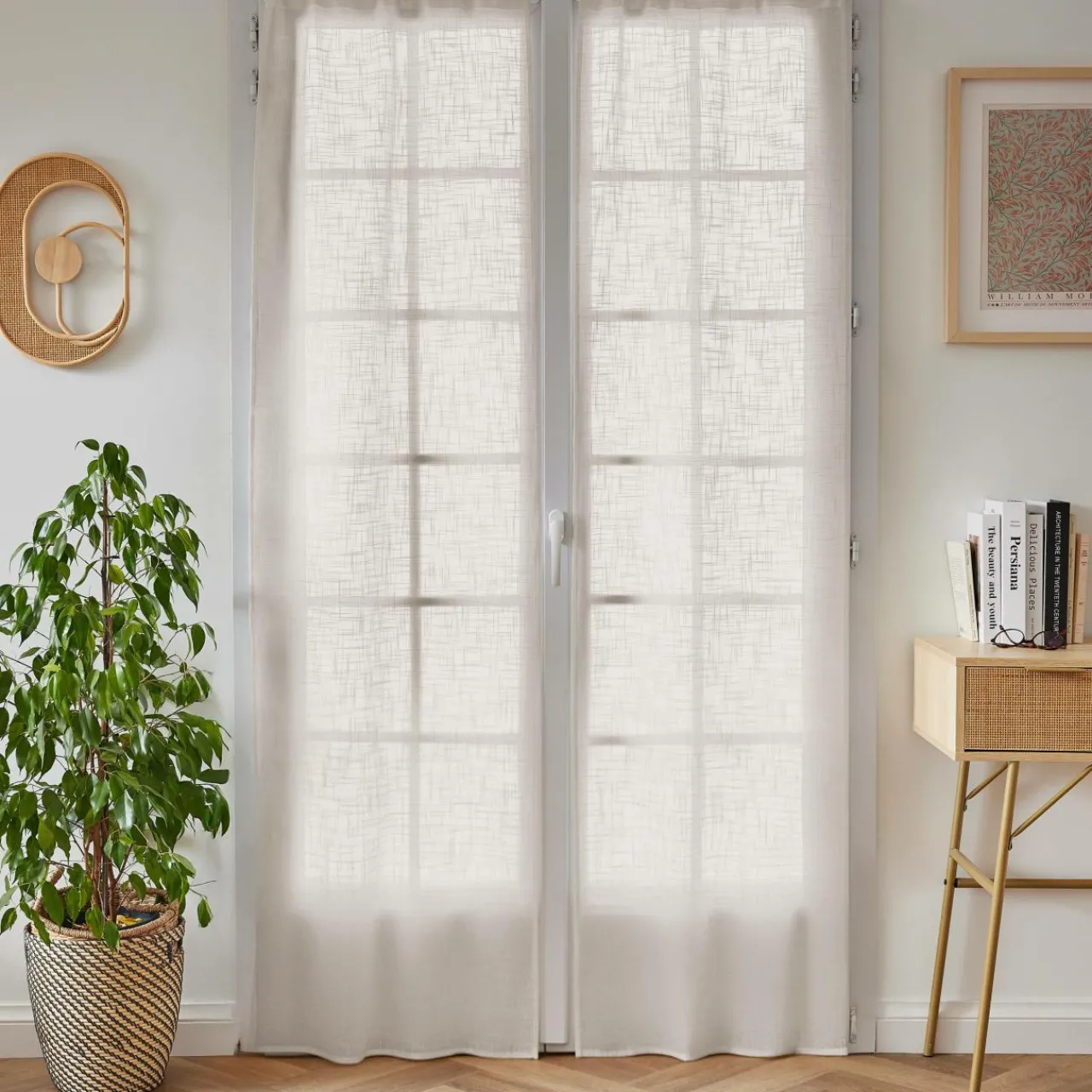 Voilage|EMINZA Paire de voilages passe-tringle effet lin (70 x 200 cm) Robin Beige