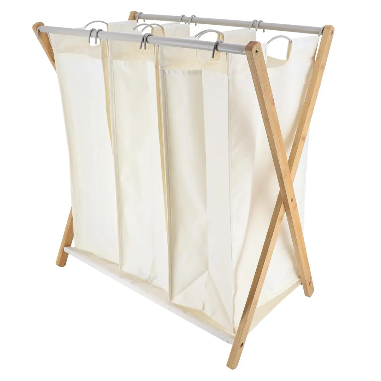 Panier Et Organisateur|Accessoire Salle De Bain|TENDANCE Panier à linge 3 compartiments (H76 cm) Purebamboo Ecru