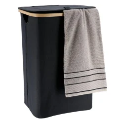 Panier Et Organisateur|Accessoire Salle De Bain|TENDANCE Panier à linge rectangulaire et pliable (H60 cm) Purebamboo Noir