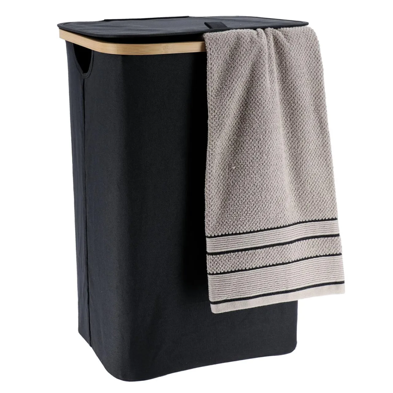 Panier Et Organisateur|Accessoire Salle De Bain|TENDANCE Panier à linge rectangulaire et pliable (H60 cm) Purebamboo Noir