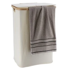 Panier Et Organisateur|Accessoire Salle De Bain|TENDANCE Panier à linge rectangulaire et pliable (H60 cm) Purebamboo Ecru
