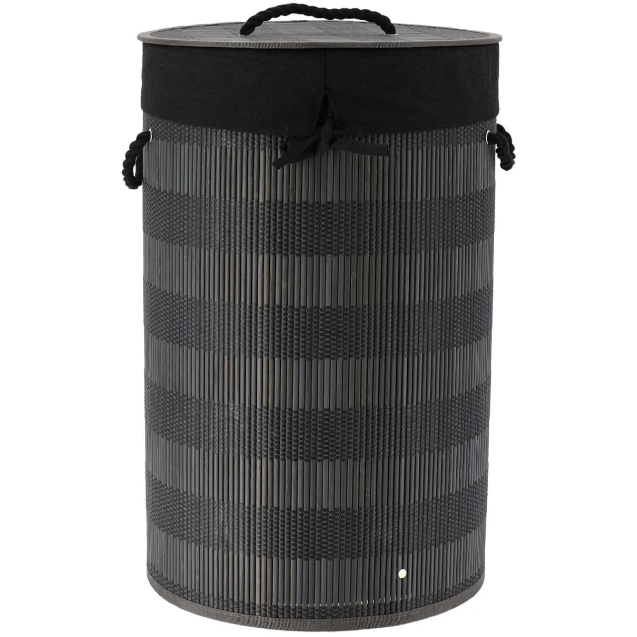 Panier Et Organisateur|Accessoire Salle De Bain|TENDANCE Panier à linge rond et pliable (H55 cm) Bambou et gris Noir