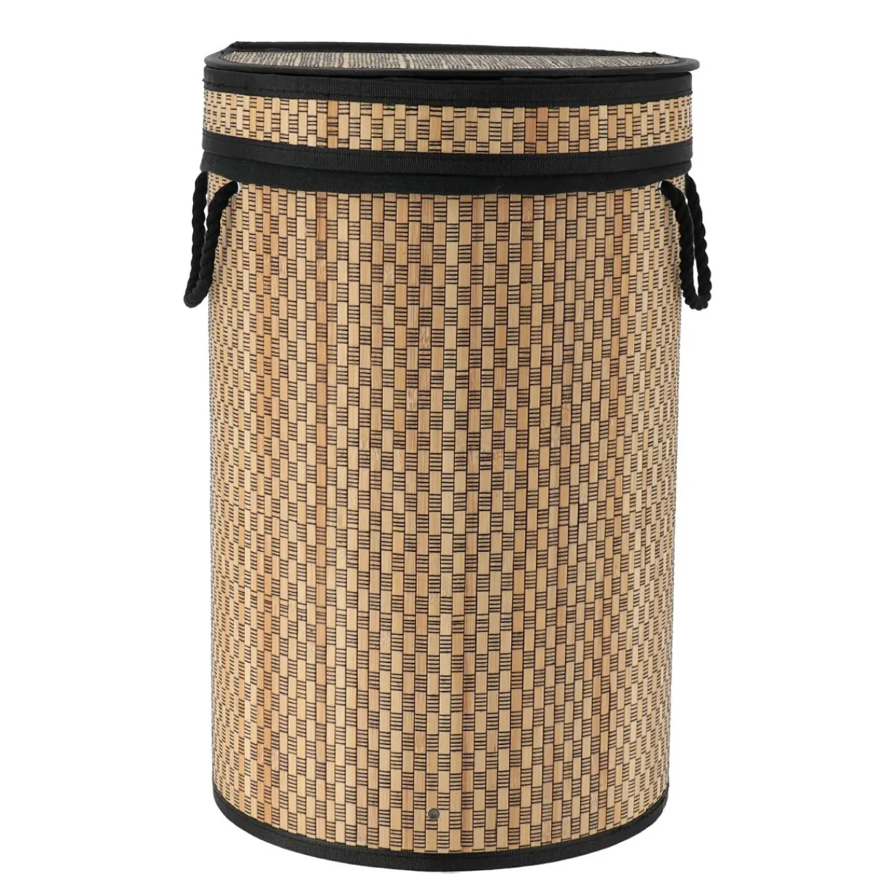 Panier Et Organisateur|Accessoire Salle De Bain|TENDANCE Panier à linge rond et pliable (H55 cm) Damier et naturel Noir