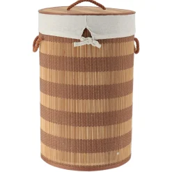 Panier Et Organisateur|Accessoire Salle De Bain|TENDANCE Panier à linge rond et pliable (H55 cm) Bambou et beige Marron