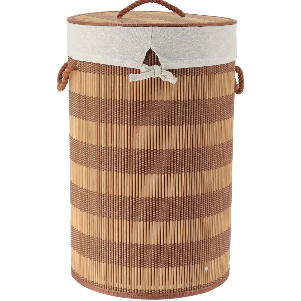 Panier Et Organisateur|Accessoire Salle De Bain|TENDANCE Panier à linge rond et pliable (H55 cm) Bambou et beige Marron