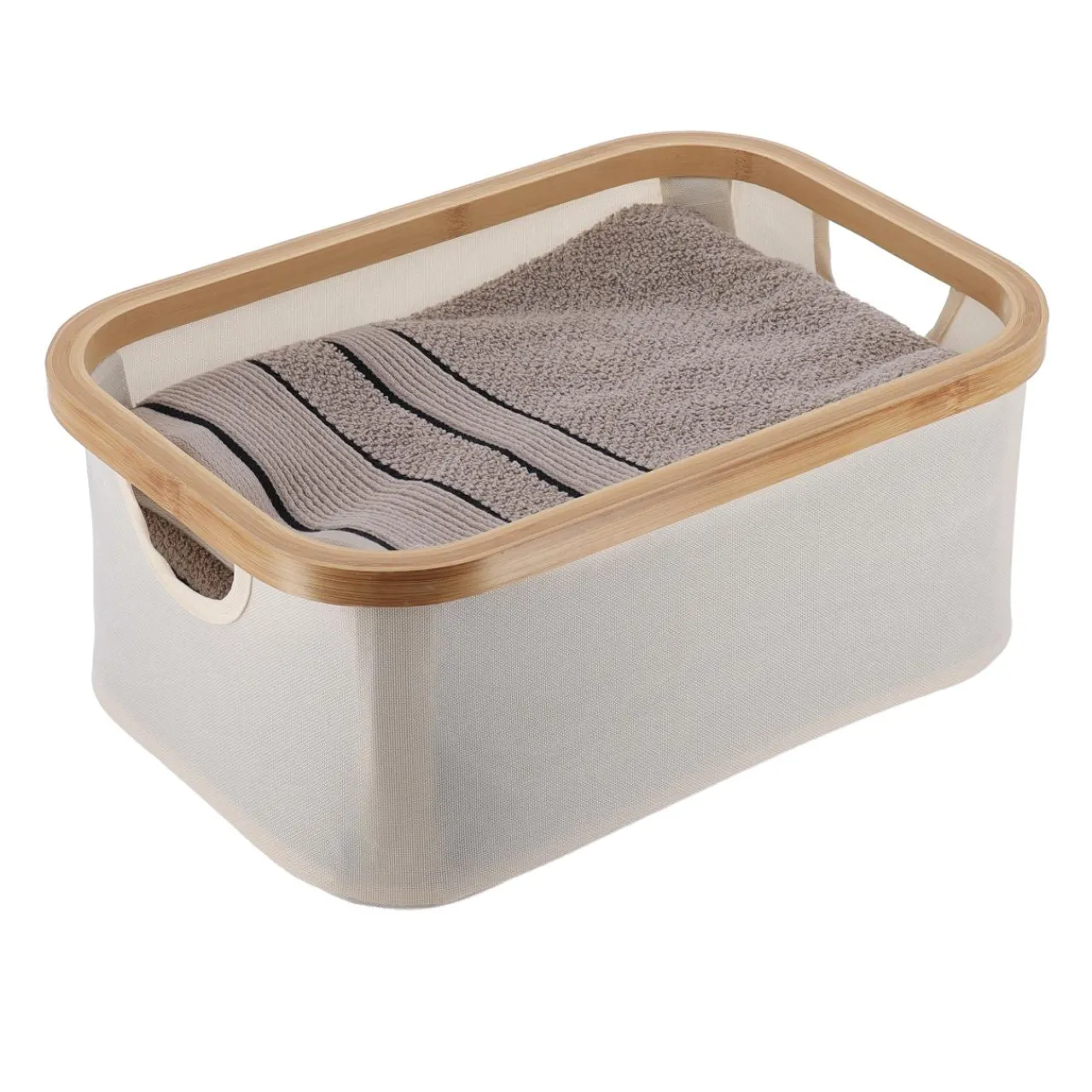 Panier Et Organisateur|Accessoire Salle De Bain|TENDANCE Panier de rangement pliable (L38 x H16 cm) Purebamboo Ecru