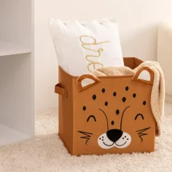 Rangement Enfant|Atmosphera cru017dateur d'intu017drieur for kids Panier de rangement pliant velours enfant (29 x 29 cm) Léo Marron