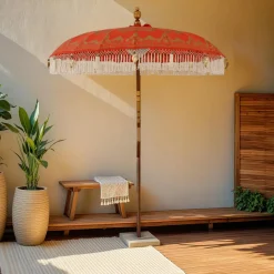 Parasol|KAEMINGK Parasol de jardin rond à franges (D2 m) Jaipur et dorure Rouge