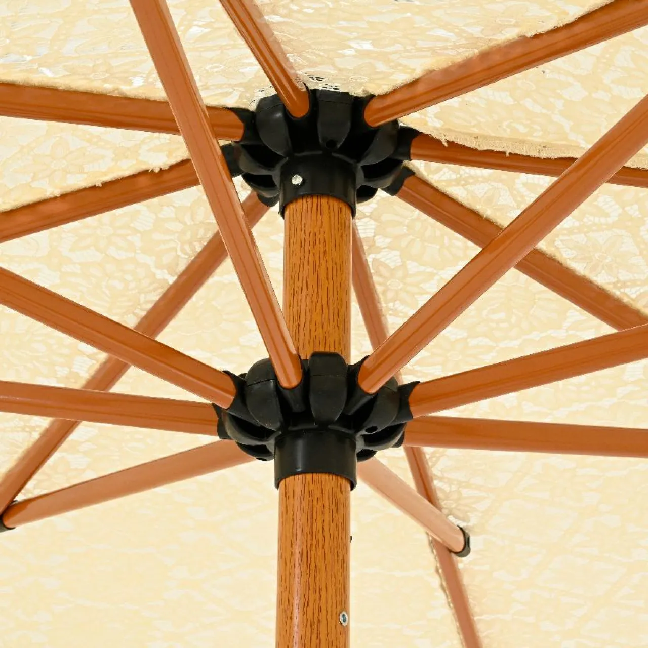 Parasol|#N/A Parasol de jardin rond à franges (D2 m) Isy Dentelle Beige