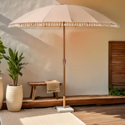 Parasol|KAEMINGK Parasol de jardin rond à franges (D2.5 m) Mexico Rose Pêche