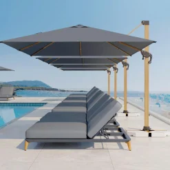 Parasol|MOBELLIA Parasol déporté rectangulaire aluminium (4 x 3 m) Yucatan effet Bois et gris anthracite Effet bois - gris anthracite