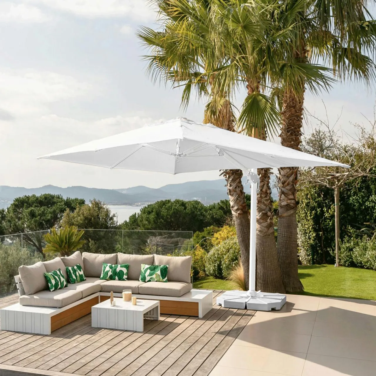 Parasol|MOBELLIA Parasol déporté rectangulaire aluminium (4 x 3 m) Yucatan Blanc