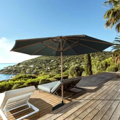 Parasol|MOBELLIA Parasol rond aluminium (D3,5 m) Yucatan effet Bois et gris anthracite Effet bois - gris anthracite