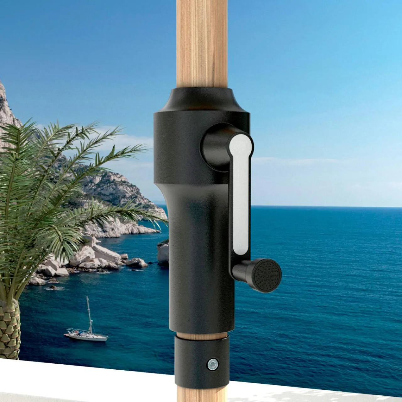 Parasol|MOBELLIA Parasol rond aluminium (D3,5 m) Yucatan effet Bois et blanc Effet bois - blanc