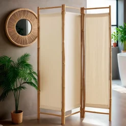 Meuble Salle De Bain|Rangement Salle De Bain|EMINZA Paravent pliable en bambou 3 panneaux (135 x H170 cm) Hanoï Naturel
