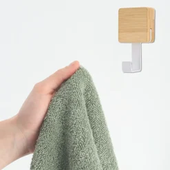 Rangement Salle De Bain|TENDANCE Patère adhésive carrée Crochet simple 3M Bambou Blanc