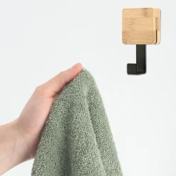 Rangement Salle De Bain|TENDANCE Patère adhésive carrée Crochet simple 3M Bambou Noir