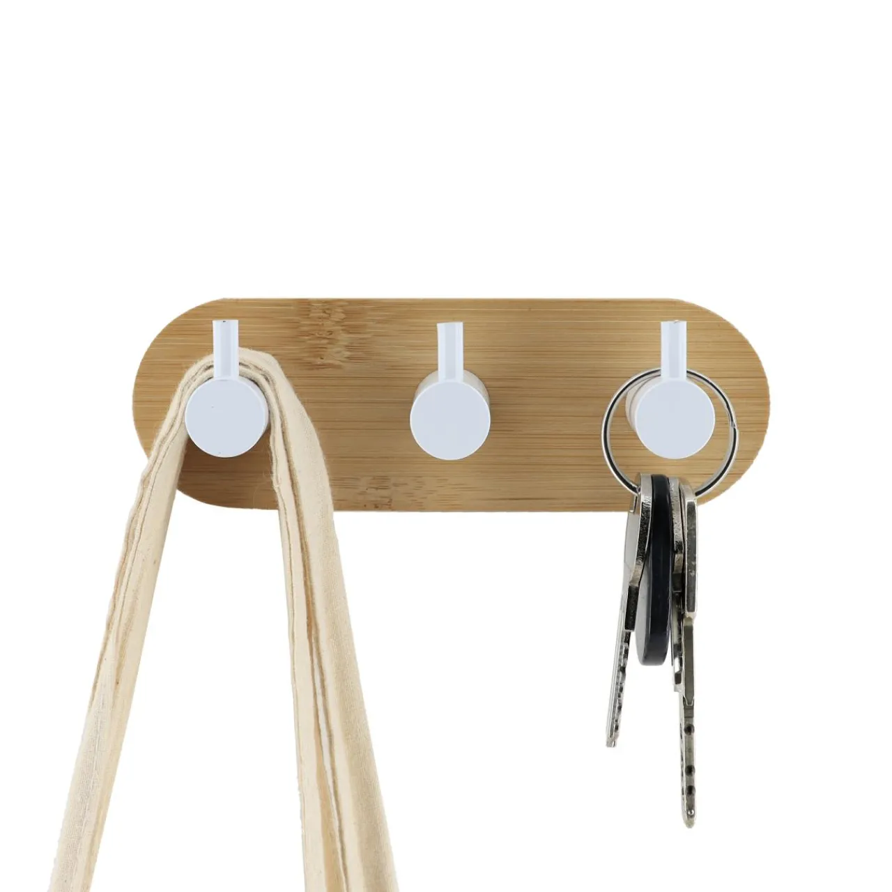 Rangement D'Entrée|Rangement Salle De Bain|TENDANCE Patère adhésive 3M bambou 3 crochets (L13,5 cm) Blanc